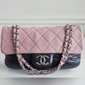 Chanel Purple Calfskin & Lambskin Bicolor Single Flap Bag